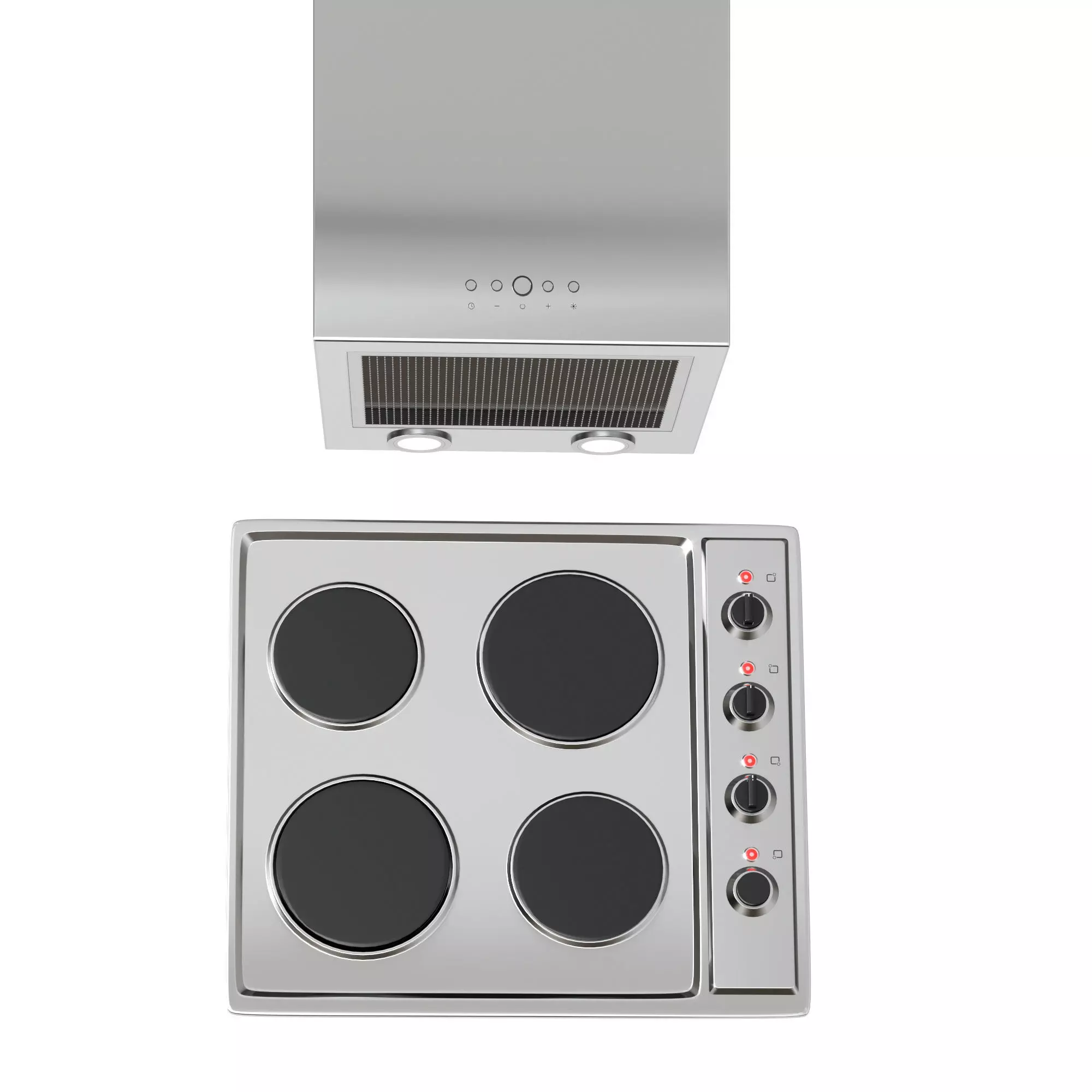 Electric Cooktop and Cubic Hood 3D model_0