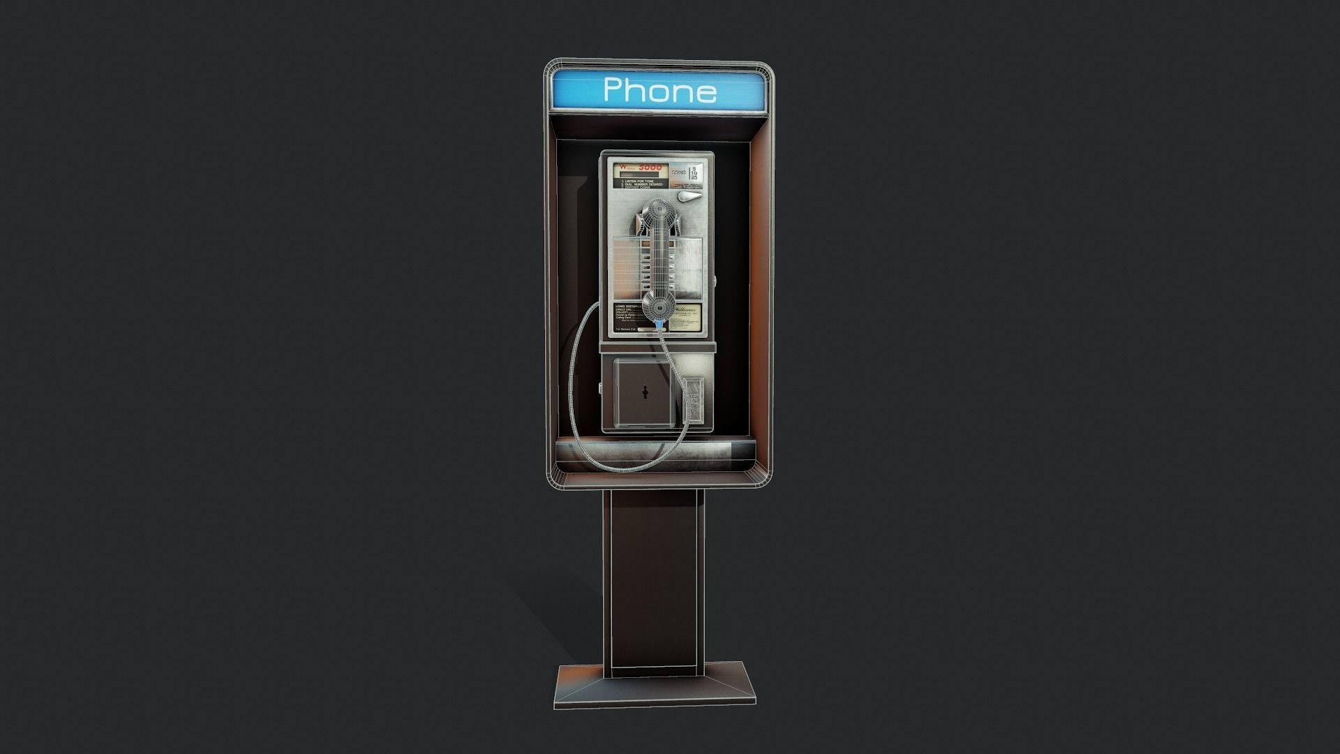 Retro Payphone - Tutorial Included  Low-poly 3D model_5