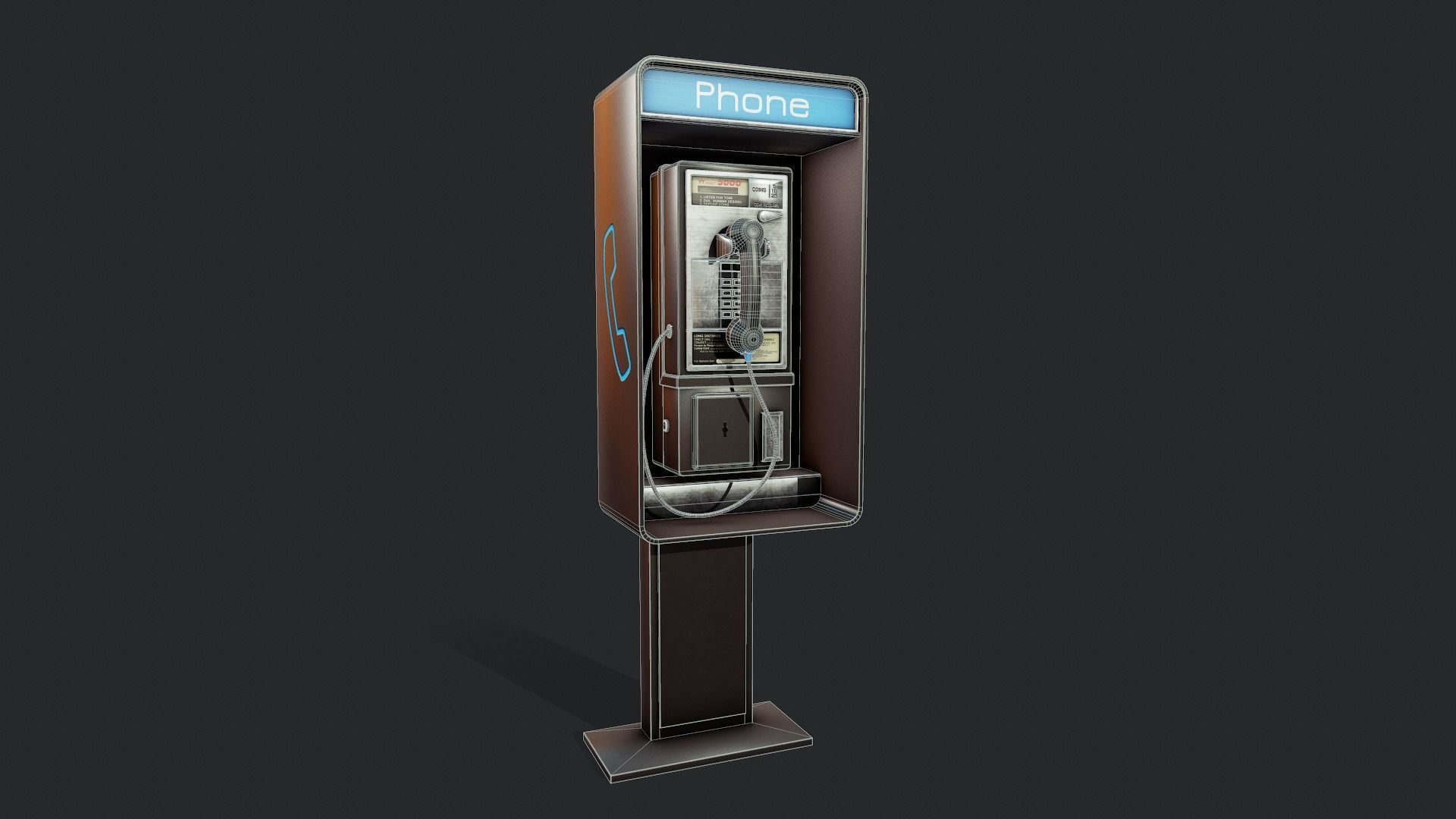 Retro Payphone - Tutorial Included  Low-poly 3D model_3