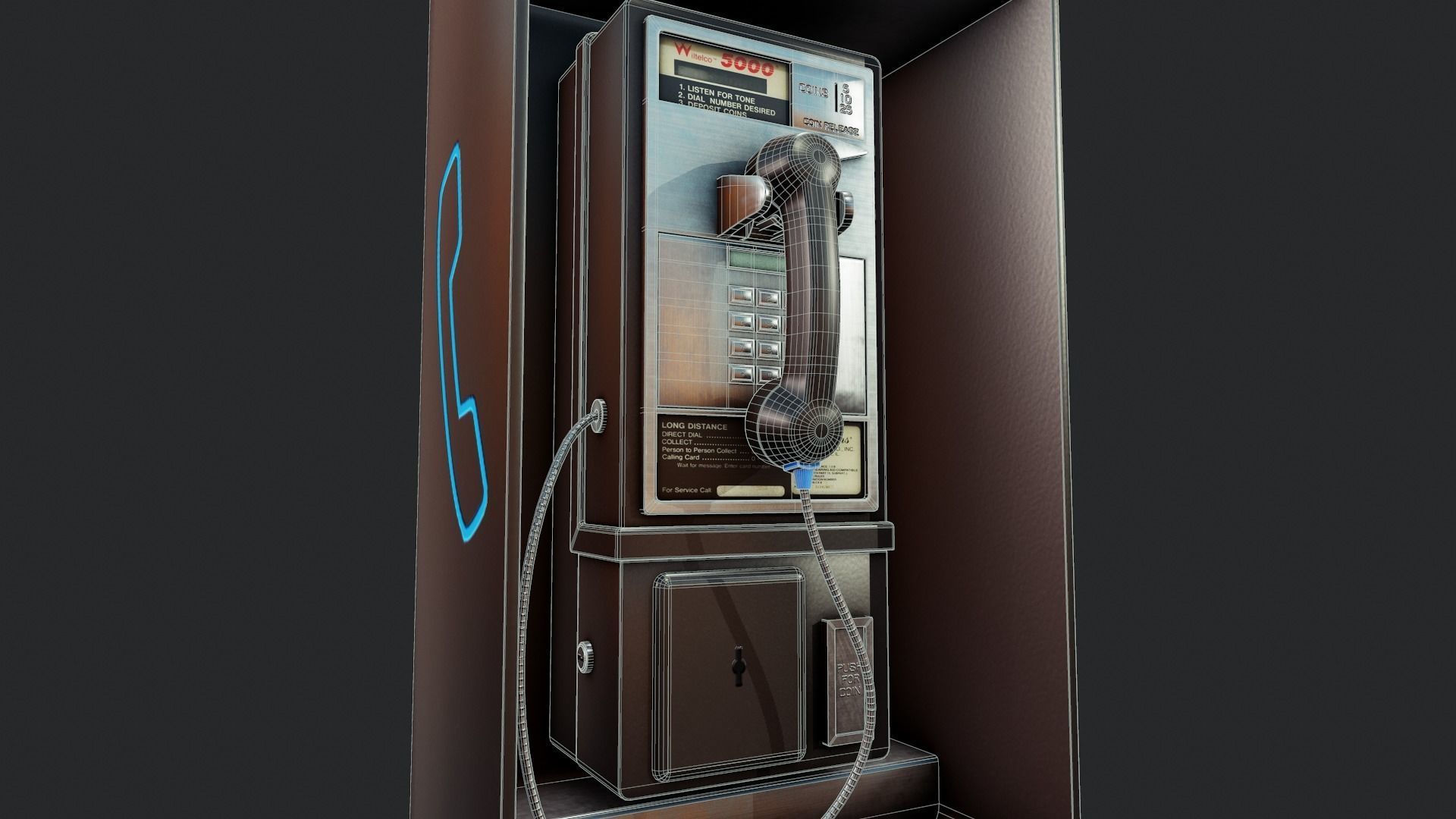 Retro Payphone - Tutorial Included  Low-poly 3D model_13
