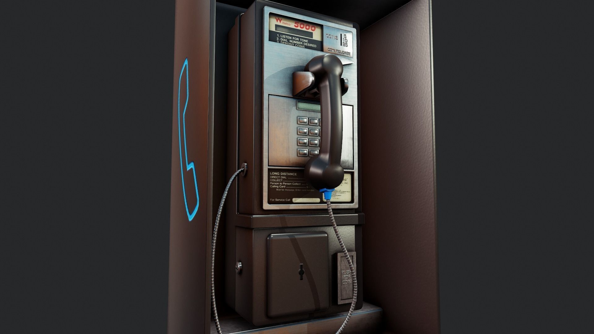 Retro Payphone - Tutorial Included  Low-poly 3D model_12