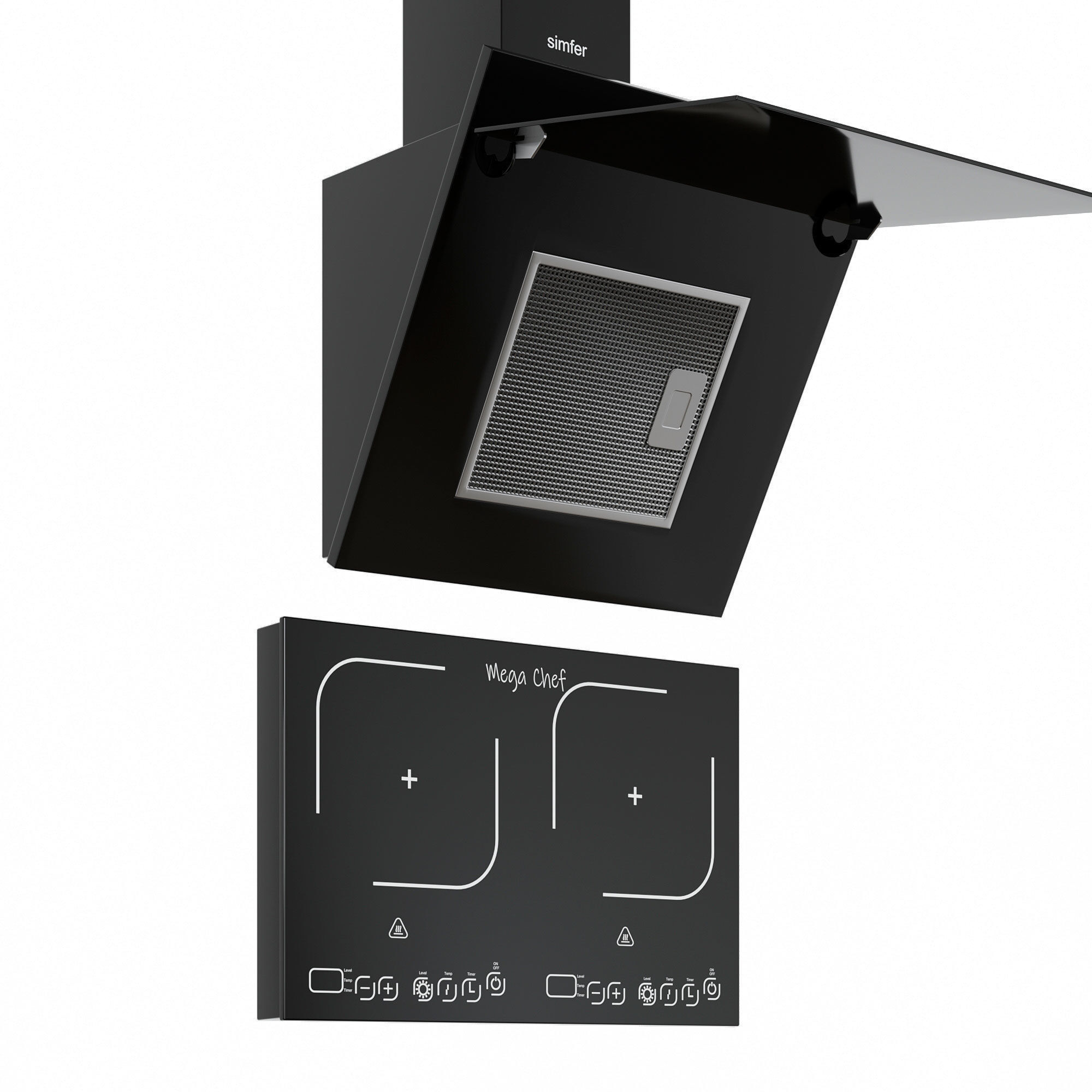 Induction Cooktop Mega Chef and Range Hood 3D model_2