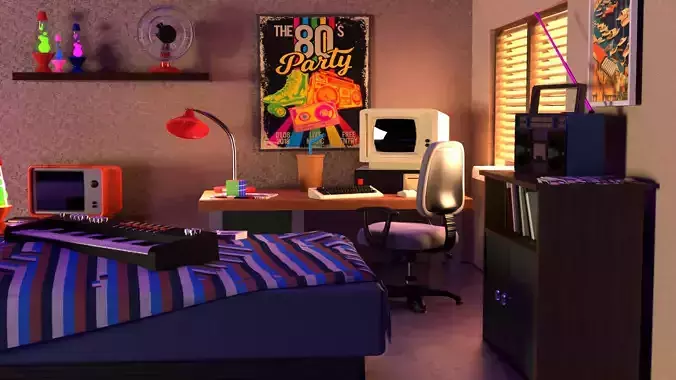 Low-Poly 90s Retro Game Room