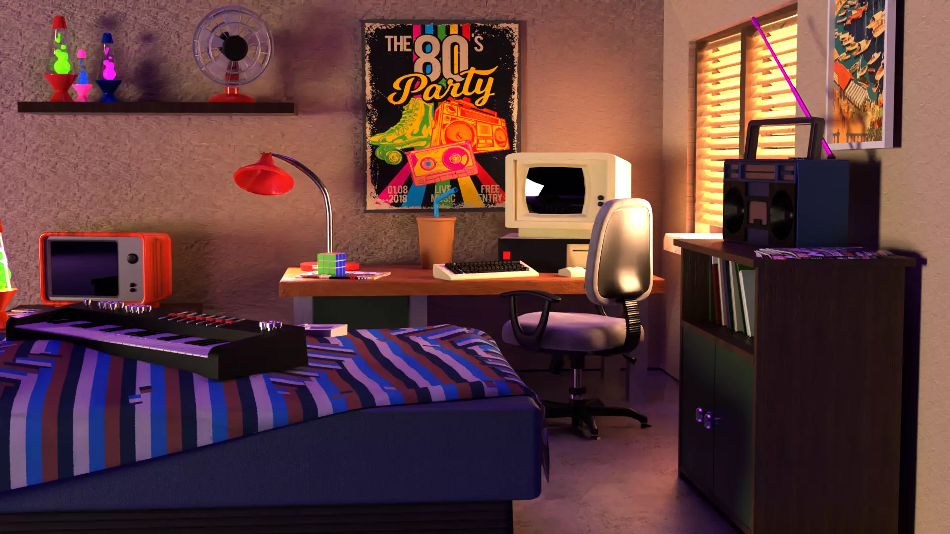 Low-Poly 90s Retro Game Room Low-poly 3D model