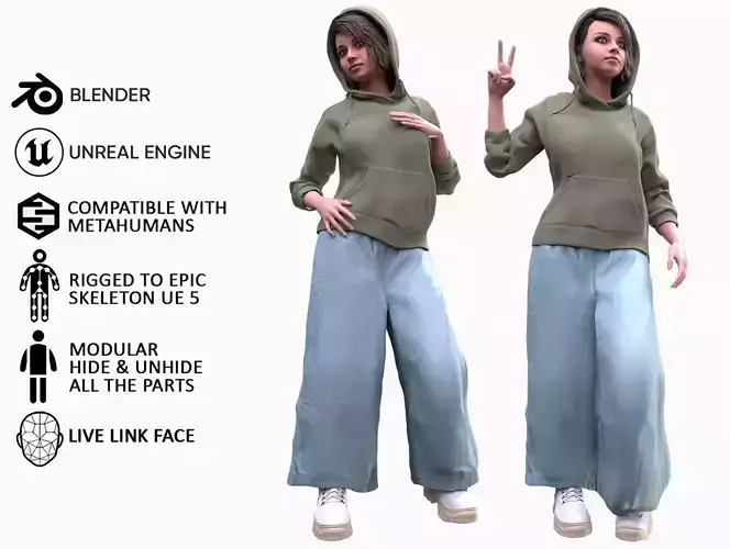 Woman - Casual Outfit 9 - Modular - Rigged Low-poly 3D model