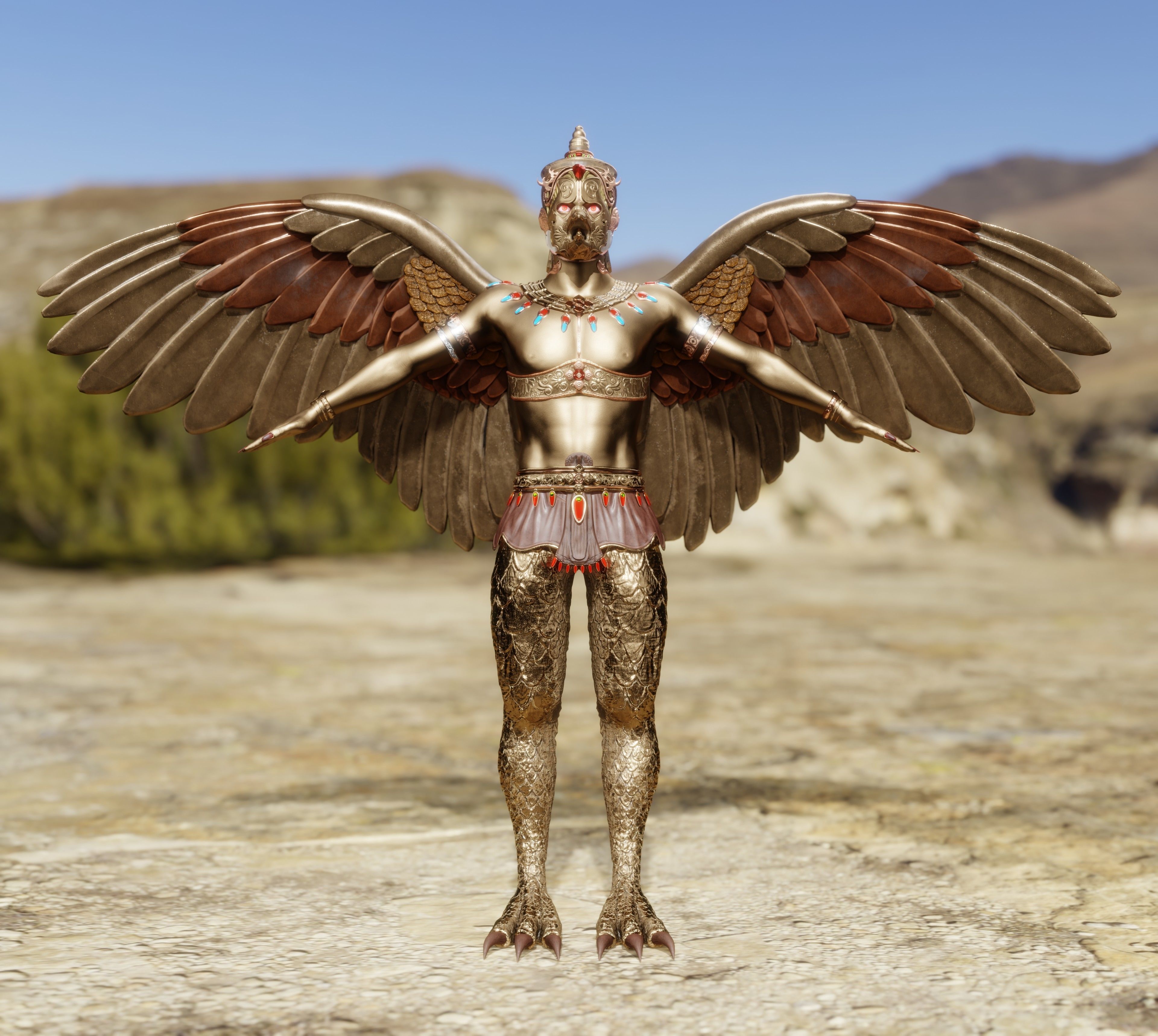 Legendary Garuda  Fully Rigged 3D Character  Low-poly 3D model_2