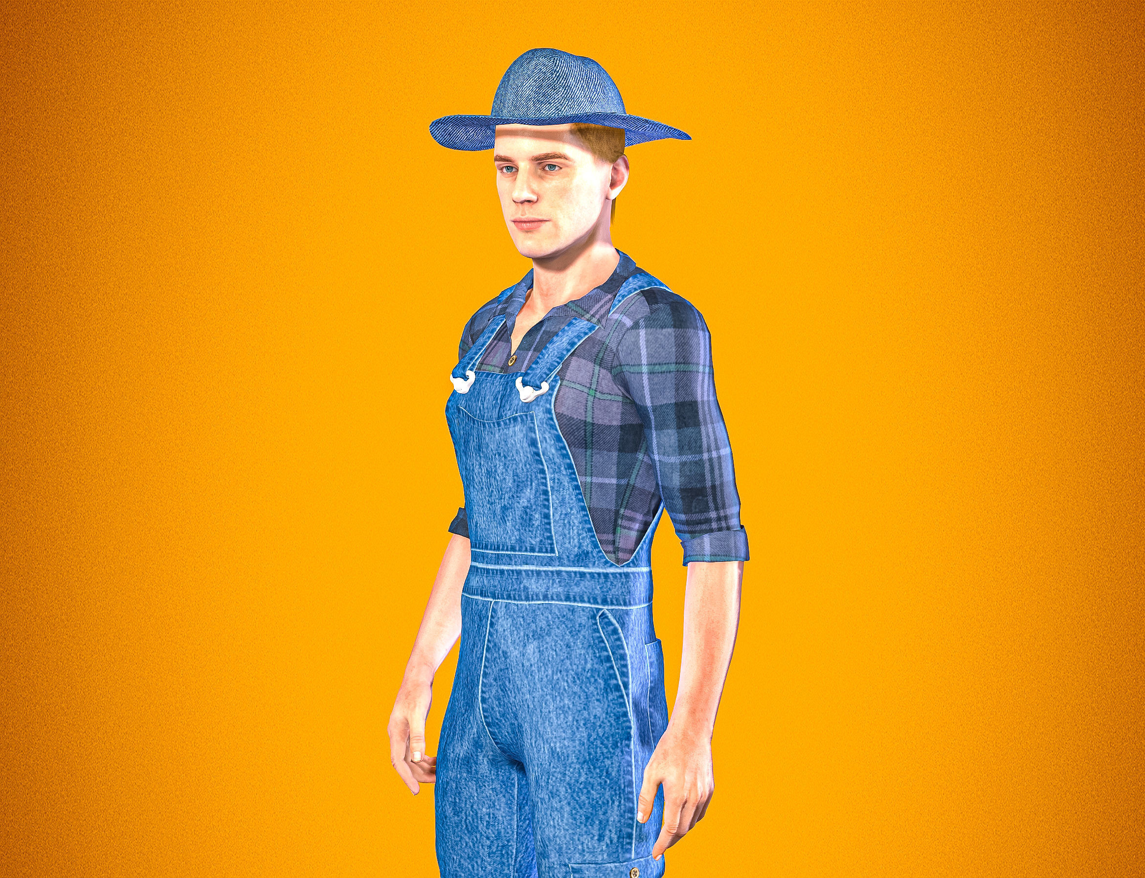 High Quality Realistic Farmer Man Low-poly 3D model_9