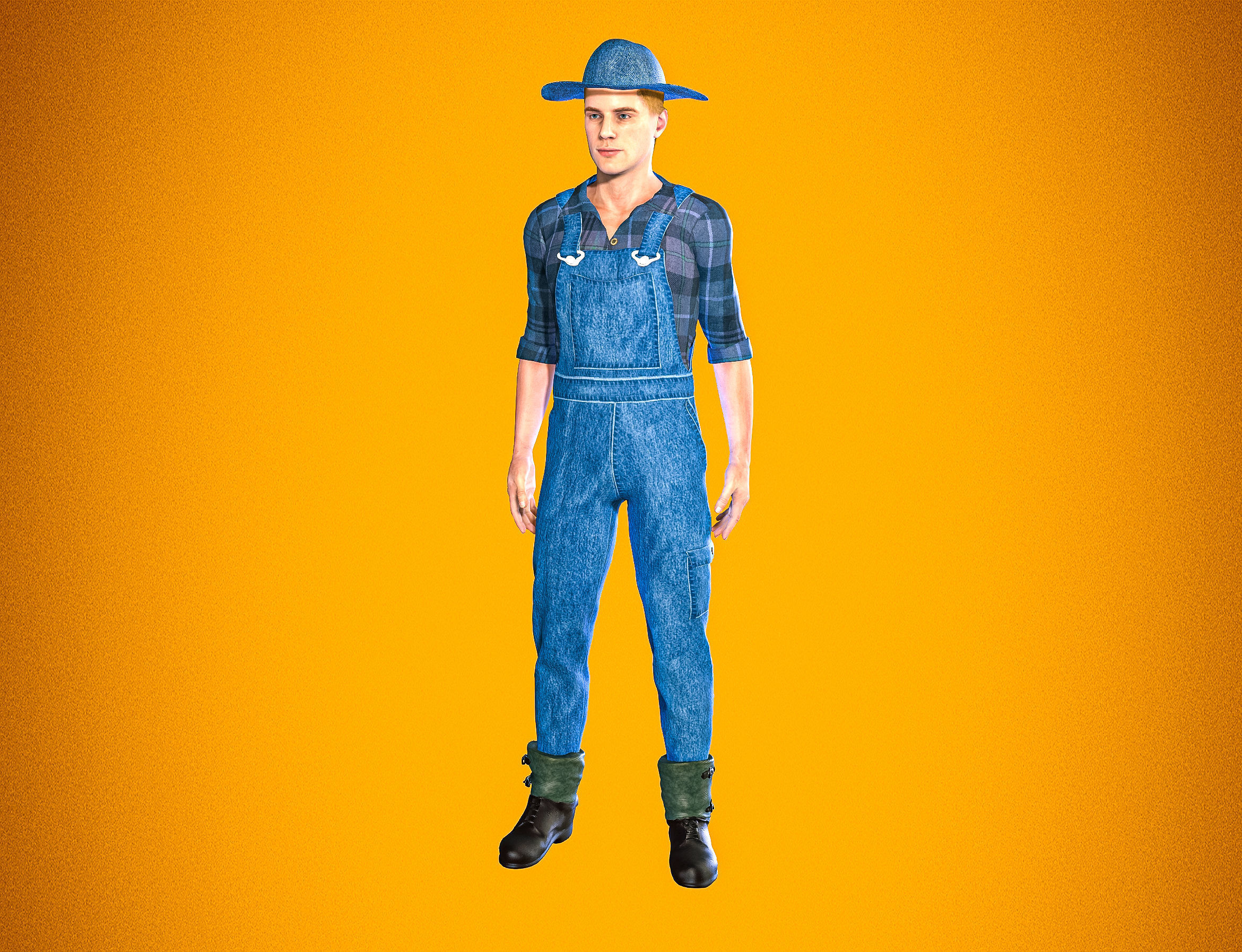 High Quality Realistic Farmer Man Low-poly 3D model_2