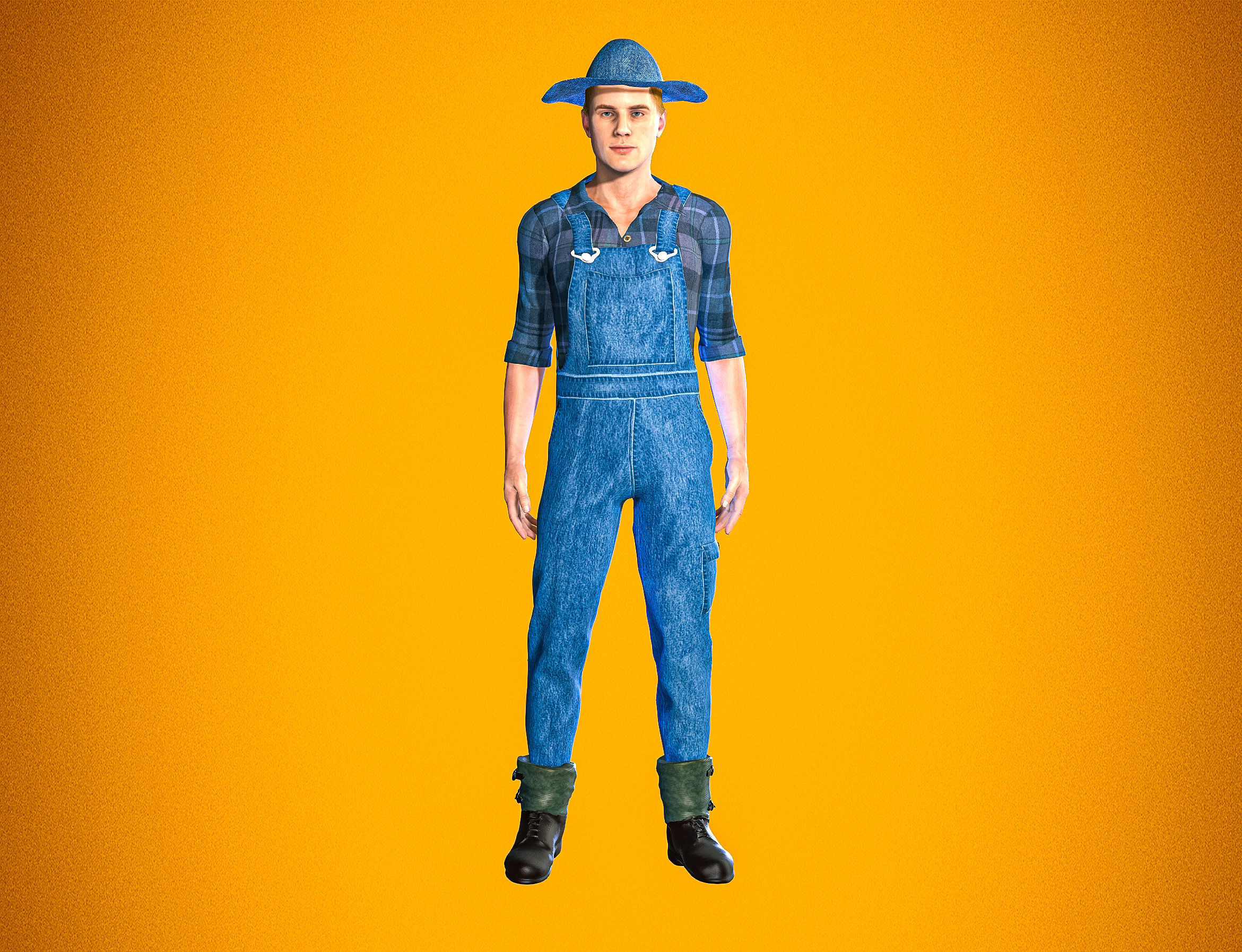 High Quality Realistic Farmer Man Low-poly 3D model_3