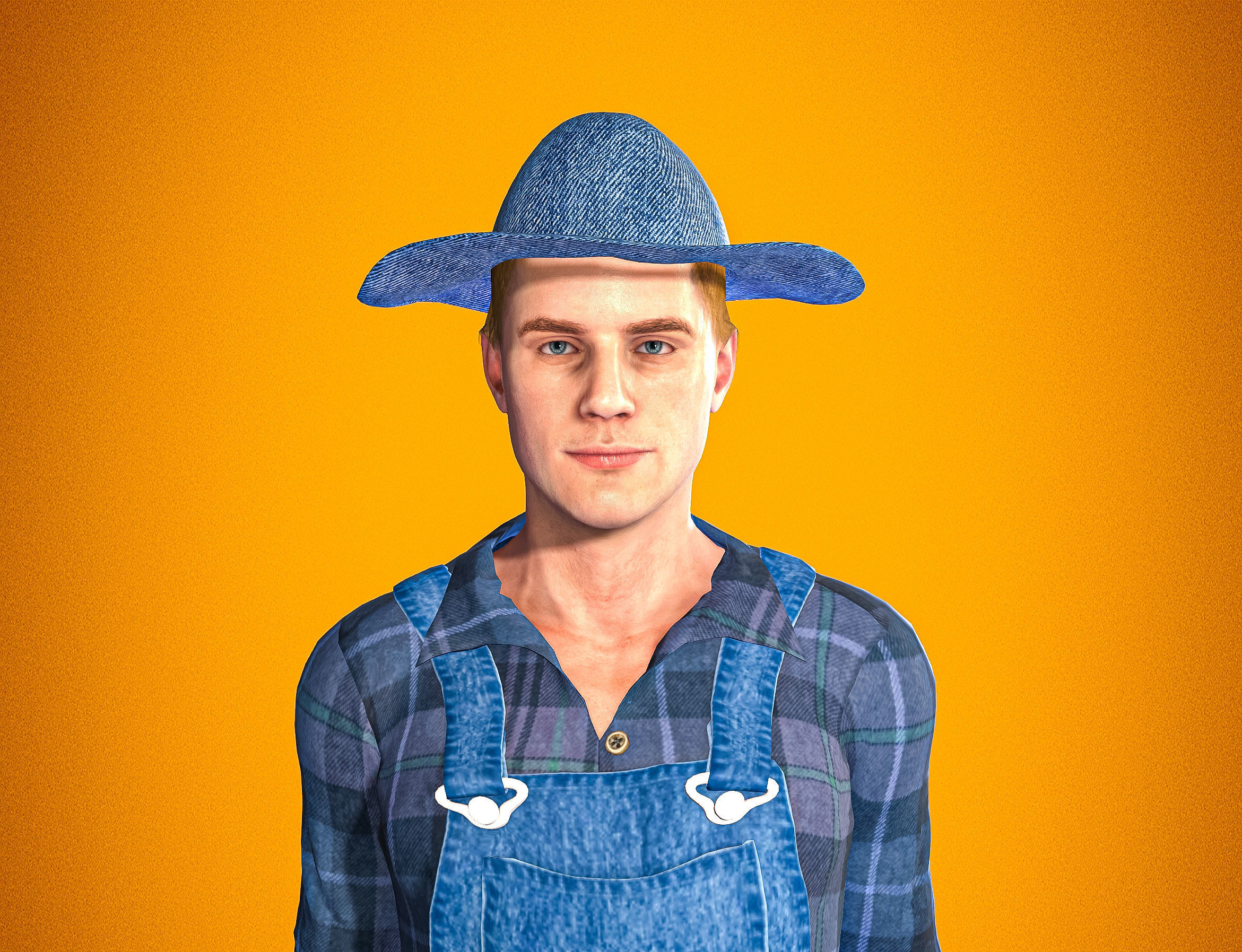 High Quality Realistic Farmer Man Low-poly 3D model_10