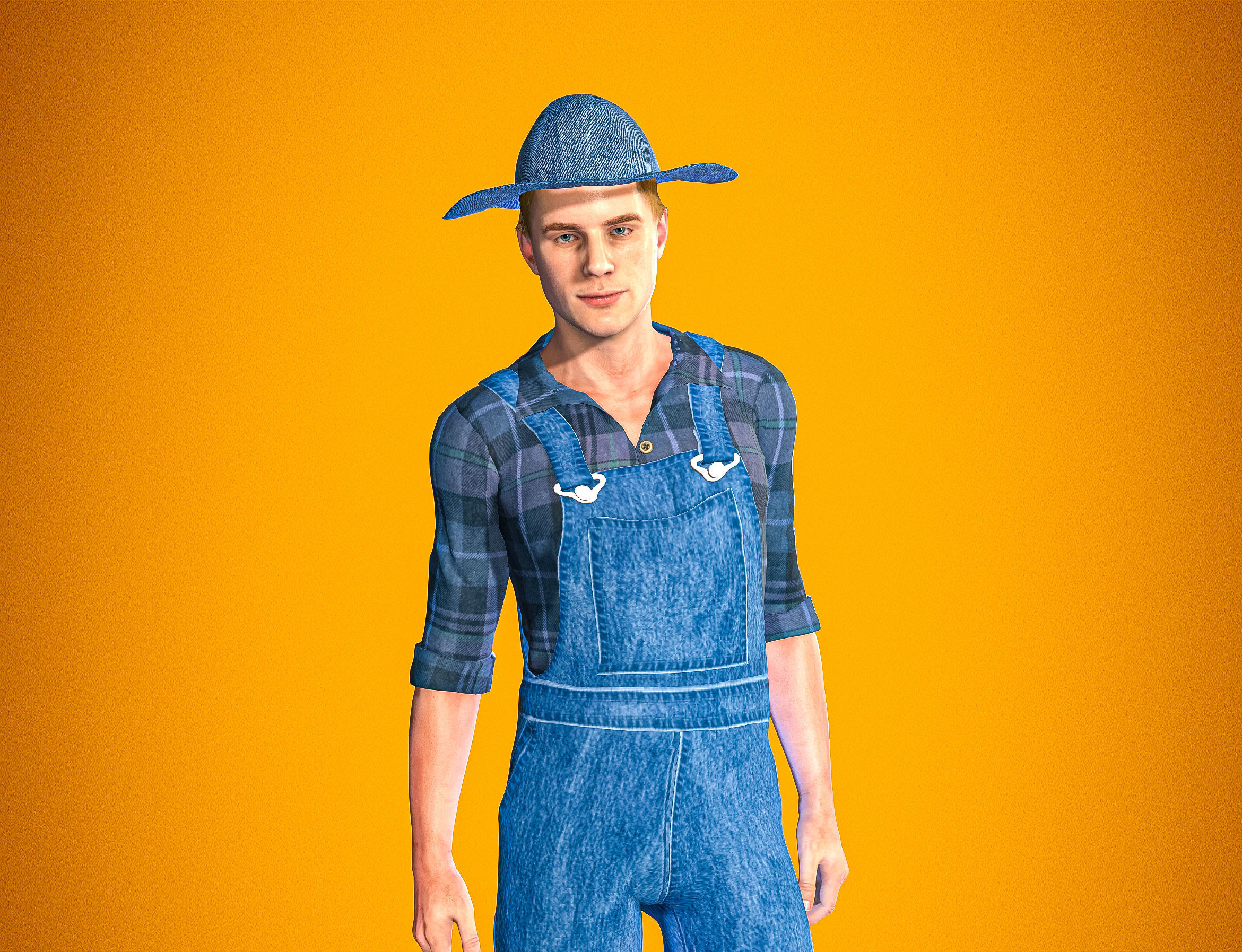 High Quality Realistic Farmer Man Low-poly 3D model_6