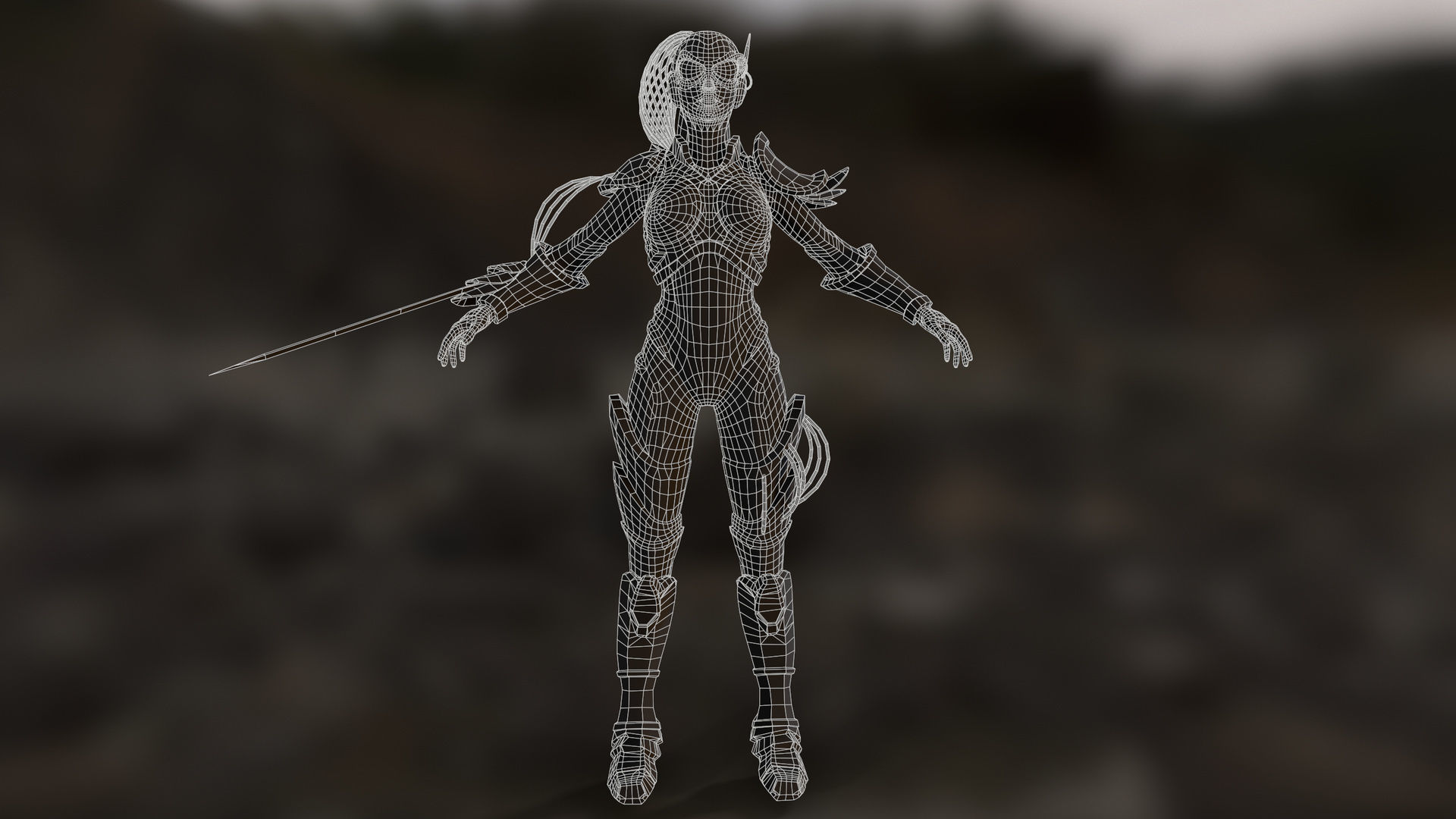 Sci-Fi Girl Ponytail Low-poly 3D model_29