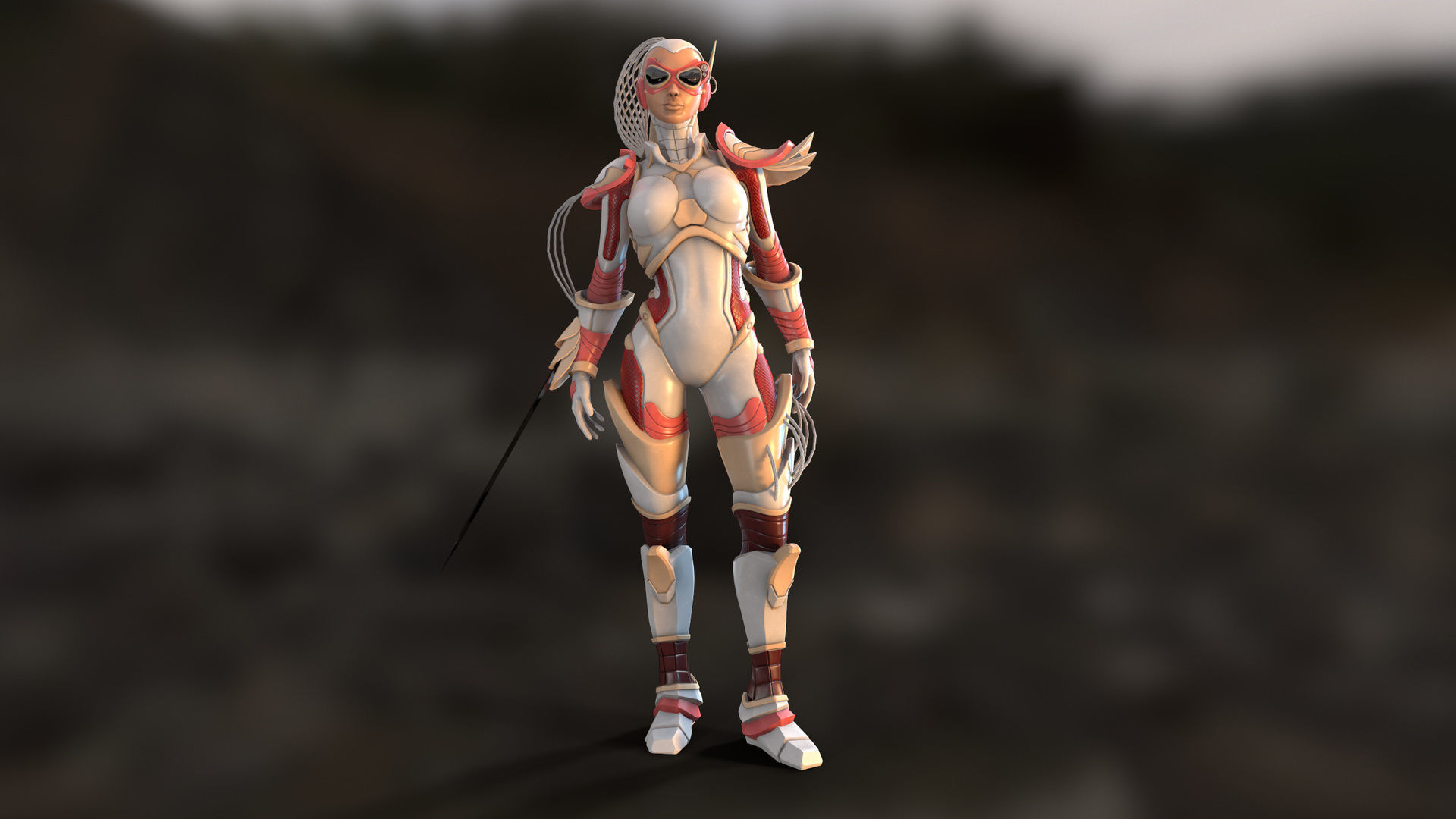 Sci-Fi Girl Ponytail Low-poly 3D model_7