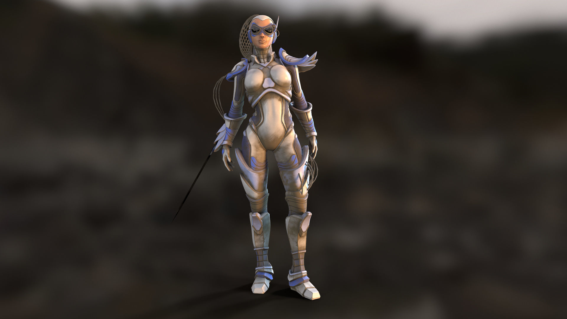 Sci-Fi Girl Ponytail Low-poly 3D model_9