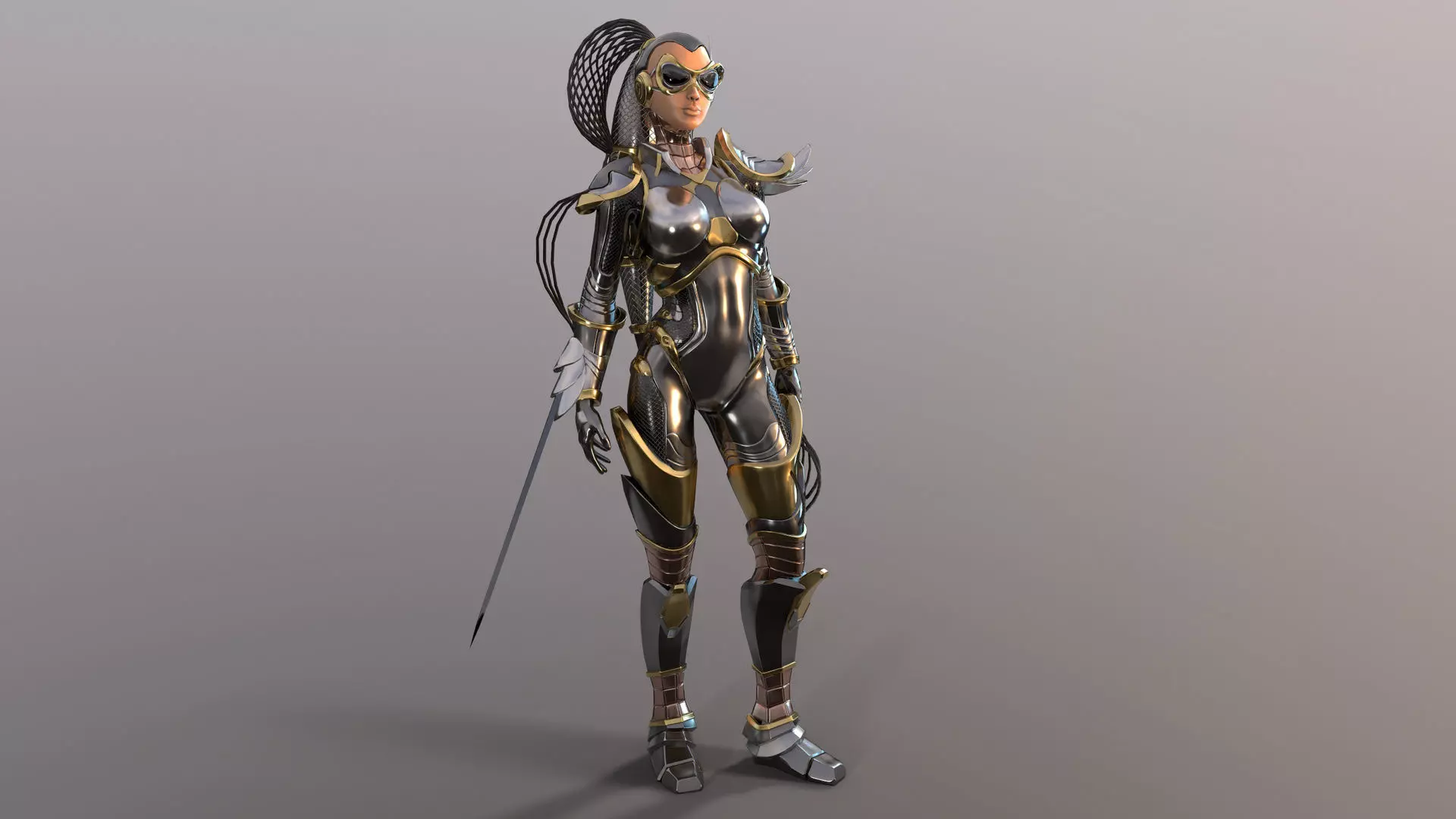 Sci-Fi Girl Ponytail Low-poly 3D model_0