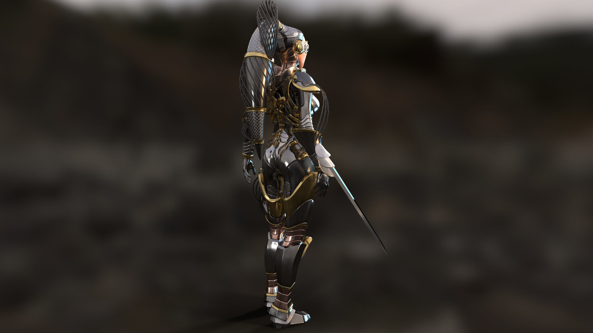 Sci-Fi Girl Ponytail Low-poly 3D model_3