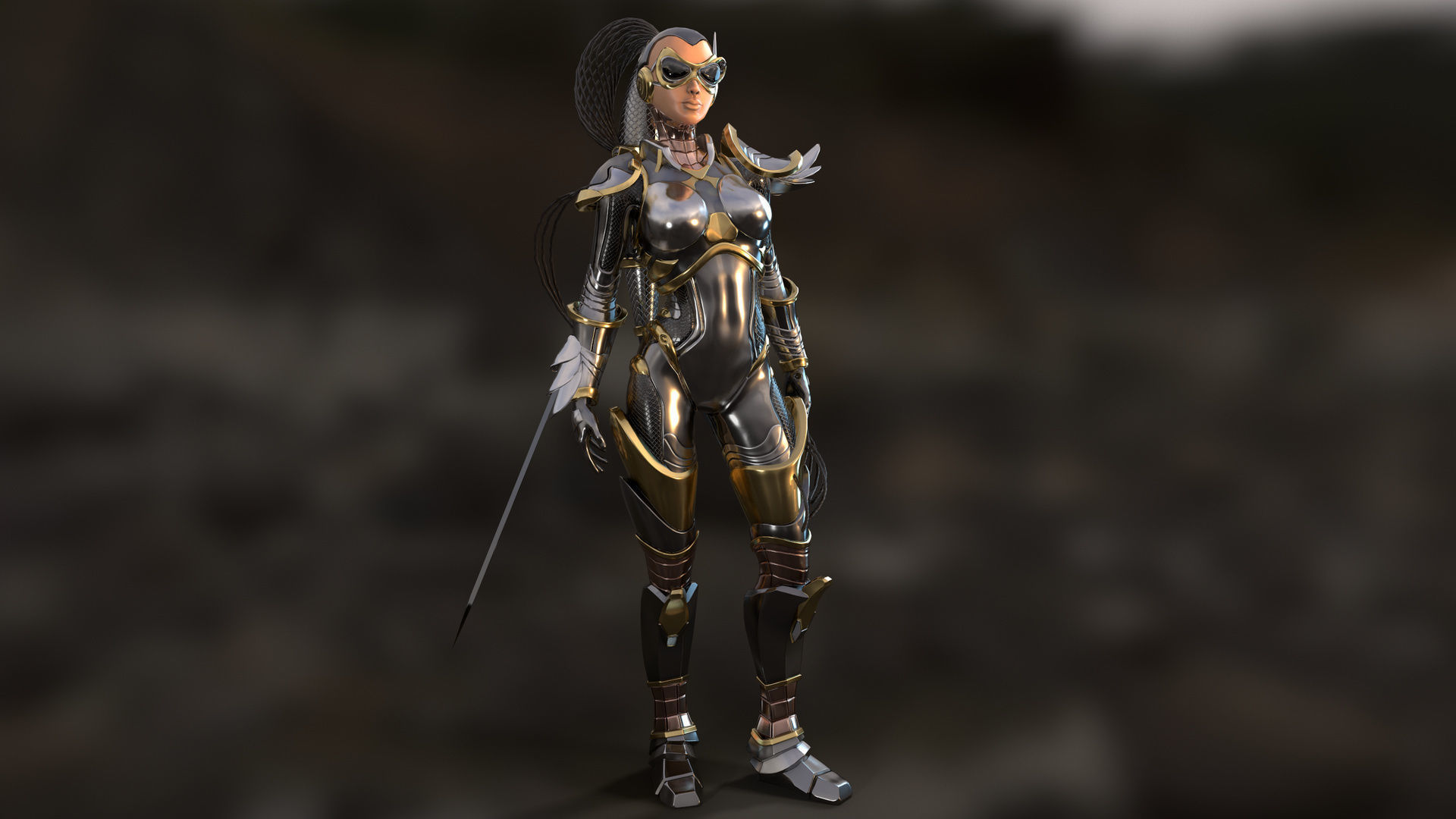 Sci-Fi Girl Ponytail Low-poly 3D model_2