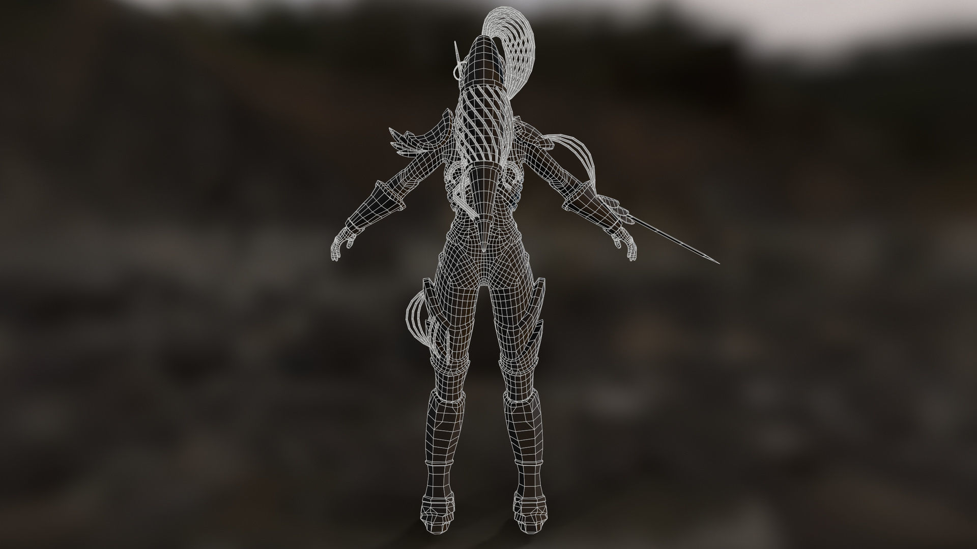 Sci-Fi Girl Ponytail Low-poly 3D model_30