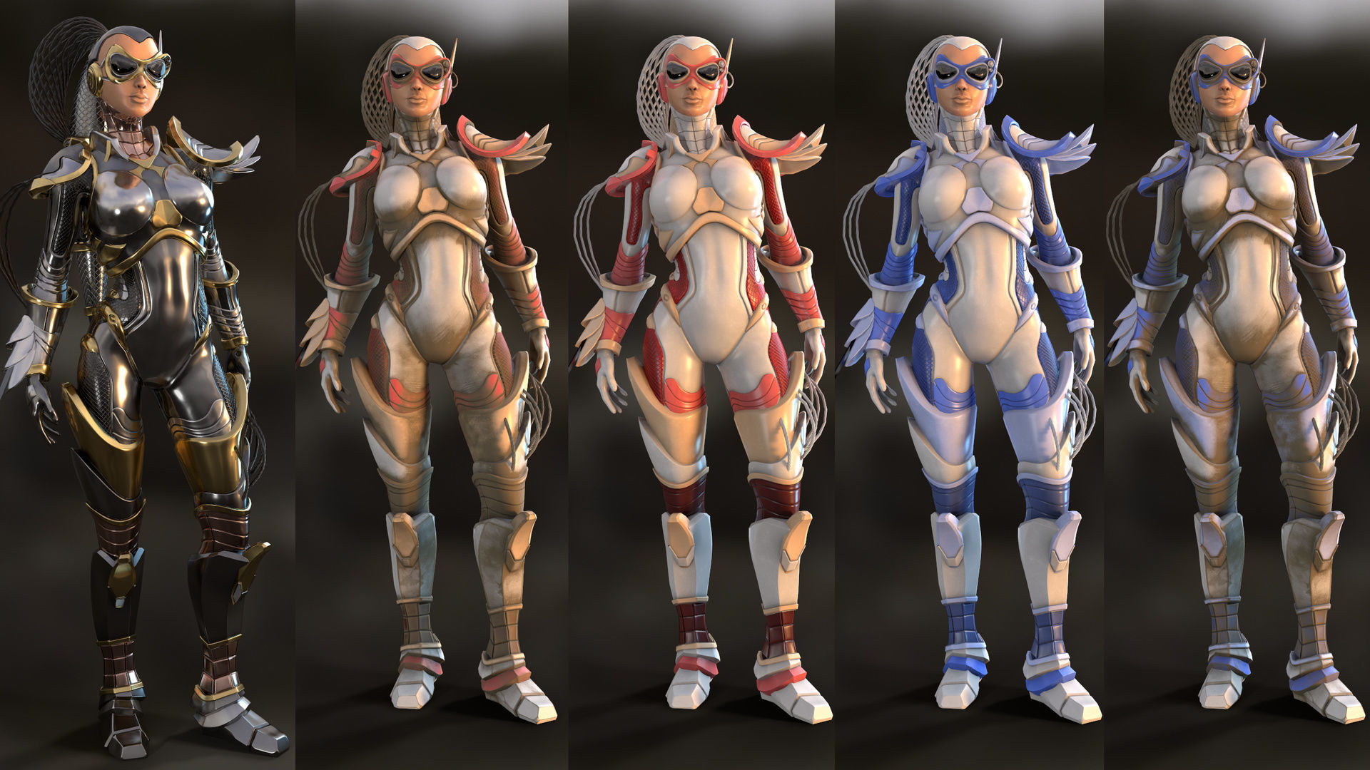 Sci-Fi Girl Ponytail Low-poly 3D model_11