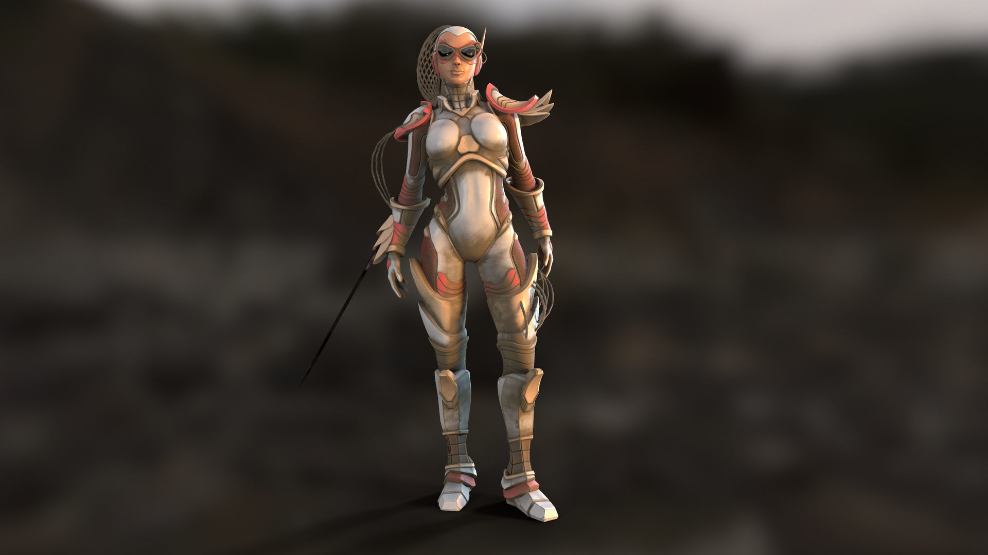 Sci-Fi Girl Ponytail Low-poly 3D model_6