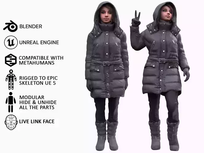 Woman - Winter Outfit 5 - Modular - Rigged Low-poly 3D model