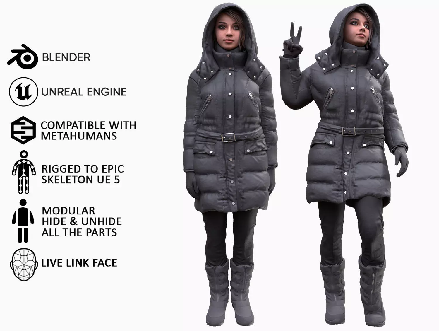 Woman - Winter Outfit 5 - Modular - Rigged Low-poly 3D model_0