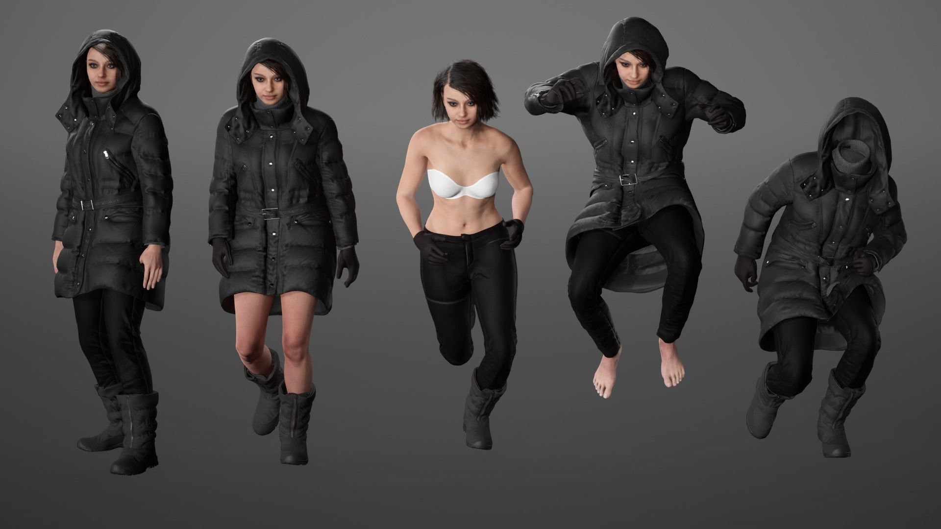 Woman - Winter Outfit 5 - Modular - Rigged Low-poly 3D model_17