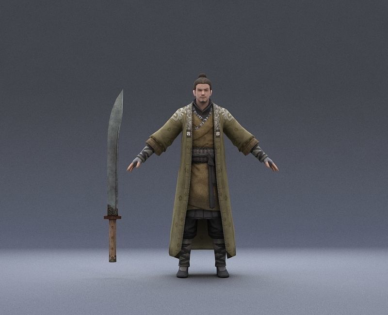 Ancient Asians people  warrior swordsman Low-poly 3D model_7