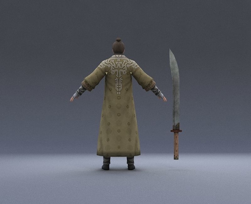 Ancient Asians people  warrior swordsman Low-poly 3D model_8