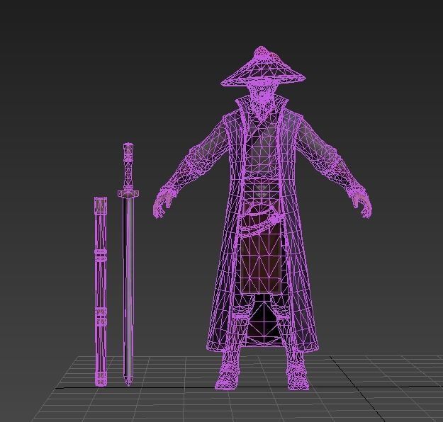 Ancient Asians people  warrior swordsman Low-poly 3D model_6