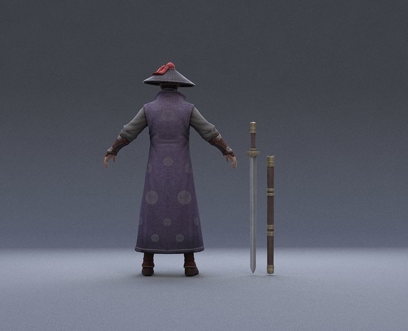 Ancient Asians people  warrior swordsman Low-poly 3D model_4
