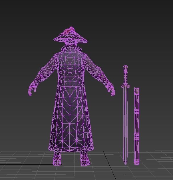 Ancient Asians people  warrior swordsman Low-poly 3D model_5