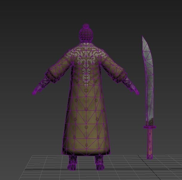 Ancient Asians people  warrior swordsman Low-poly 3D model_9