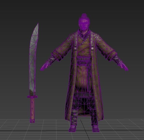 Ancient Asians people  warrior swordsman Low-poly 3D model_10