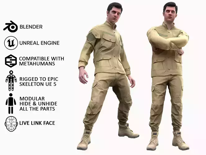 Man - Military Uniform 2 - Modular - Rigged Low-poly 3D model