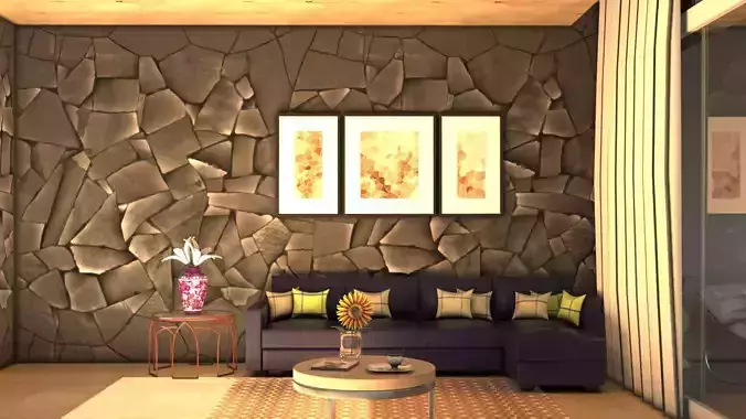 Interior Living Room Low-poly 3D model