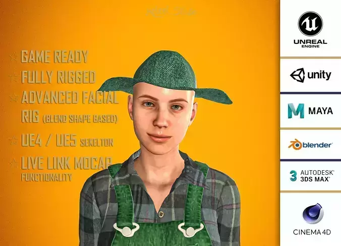 High Quality Realistic Farmer Woman Low-poly 3D model