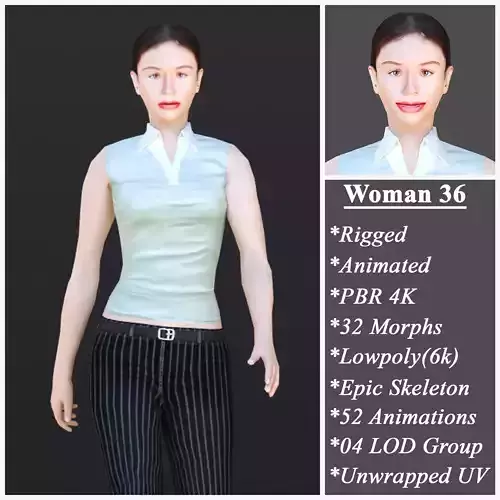 Woman 36 With 52 Animations 32 Morphs