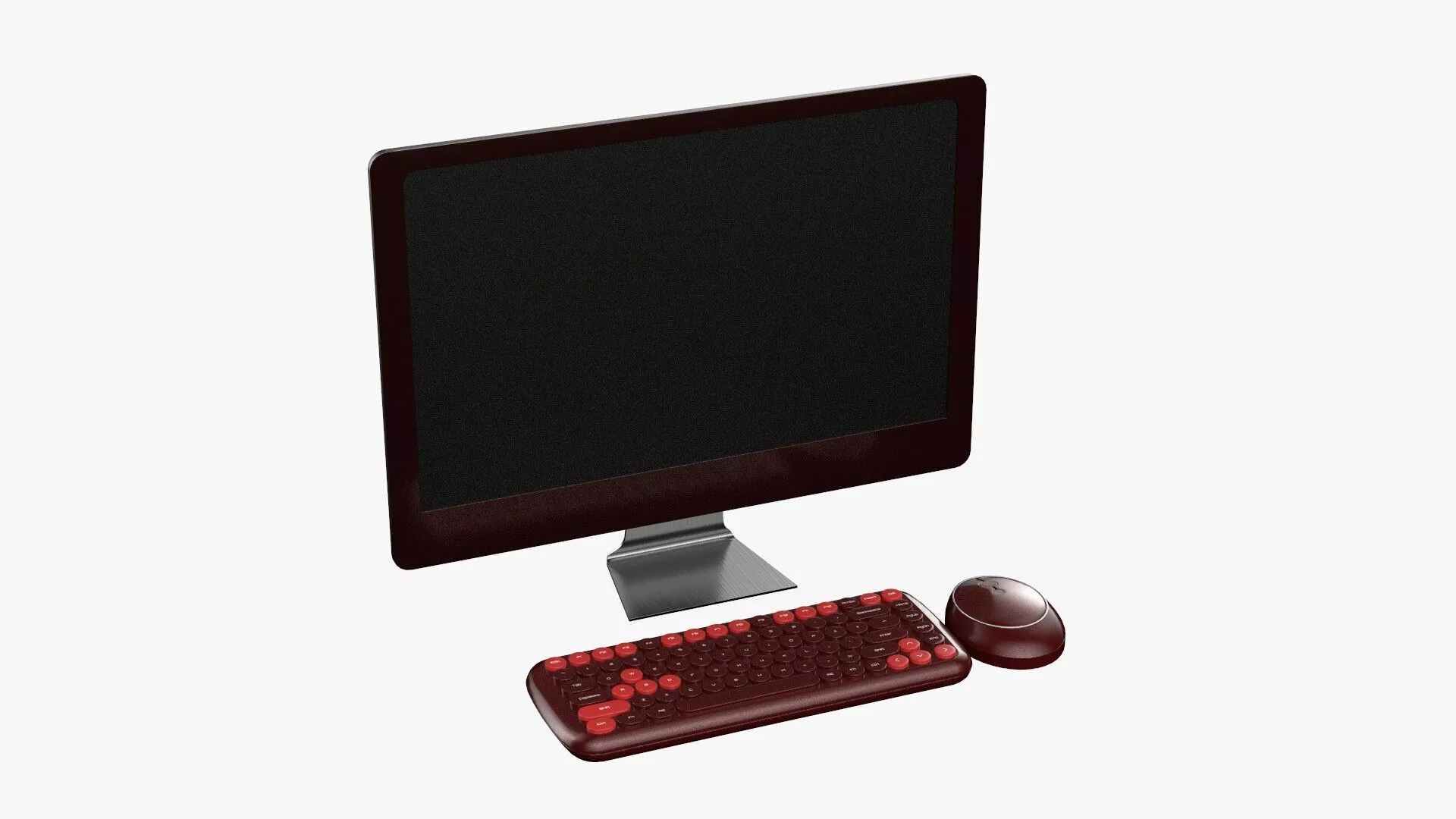 Wireless Pc Set Monitor Keyboard Mouse Red Wine Version 3D model