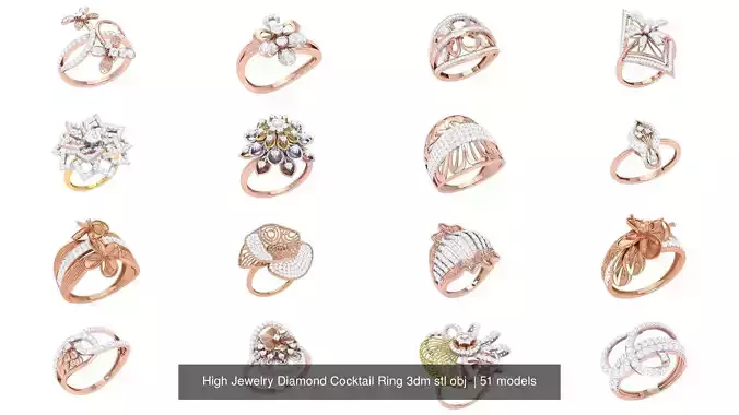 51 High Jewelry Diamond Cocktail Ring 3dm stl obj  3D Model Collection
