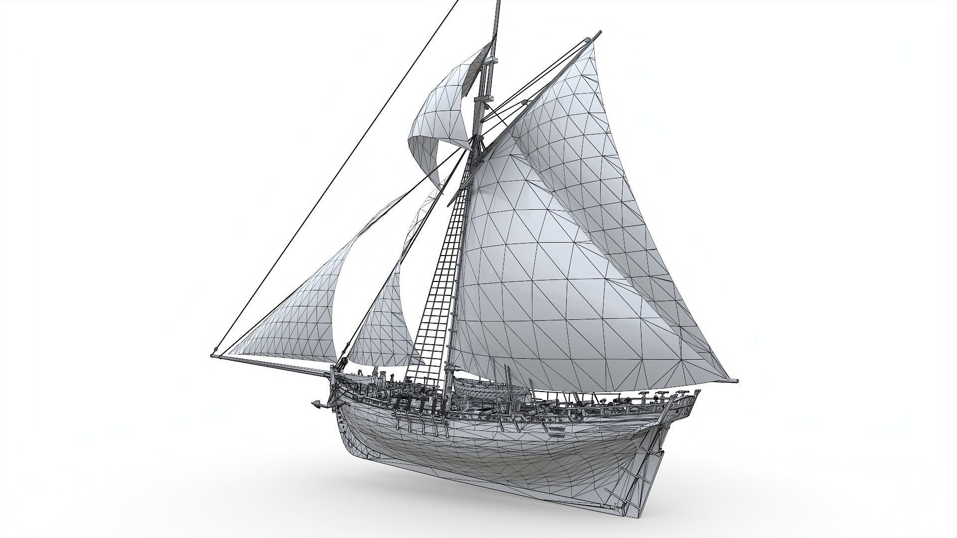 HMS Alert 1777 Cutter Low-poly 3D model_12