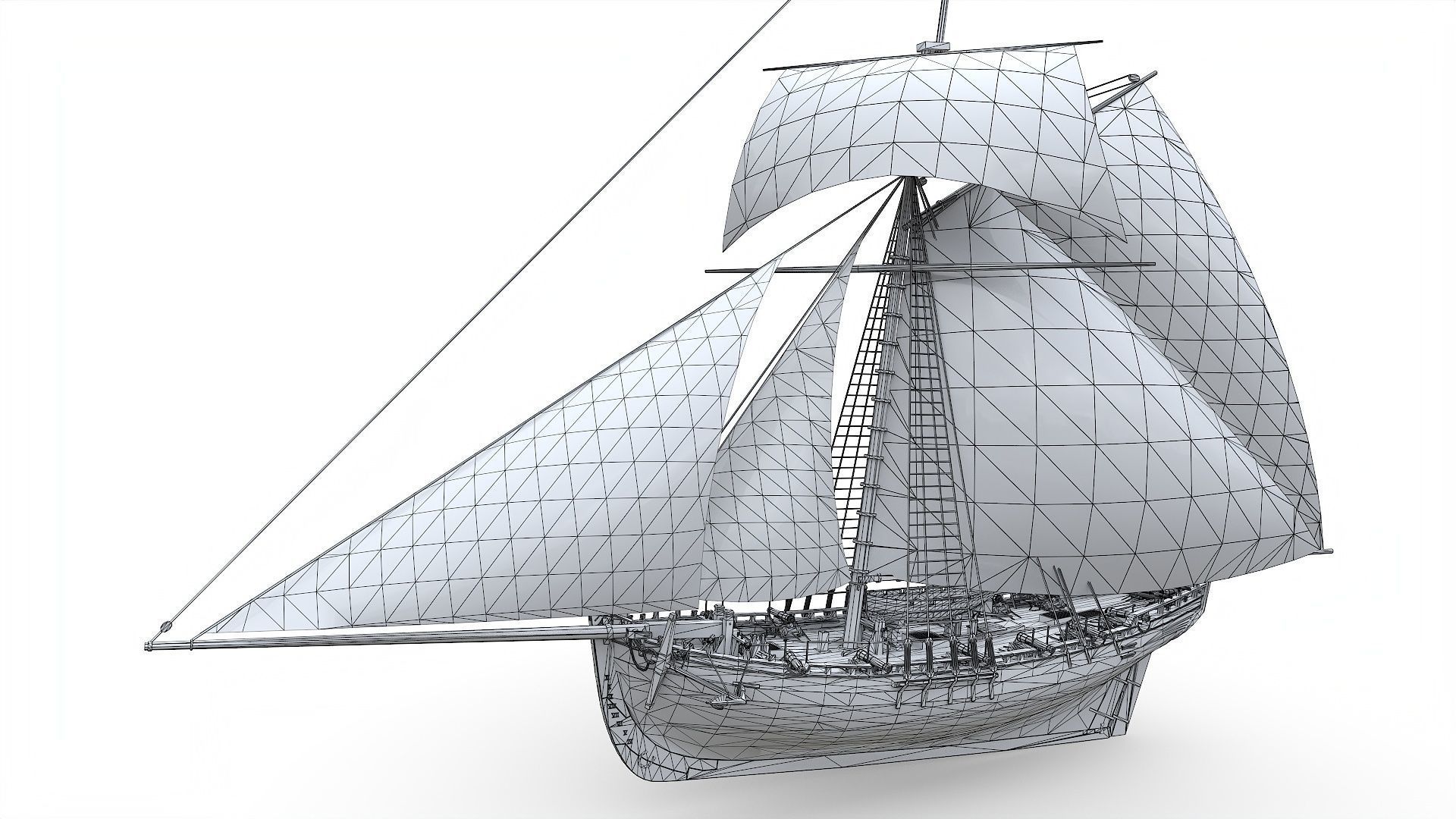 HMS Alert 1777 Cutter Low-poly 3D model_11