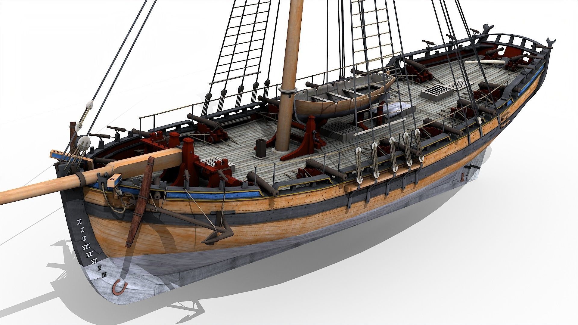 HMS Alert 1777 Cutter Low-poly 3D model_5