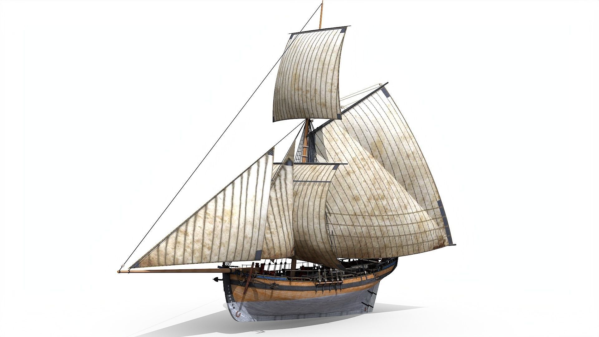 HMS Alert 1777 Cutter Low-poly 3D model_3