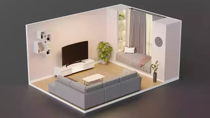 Living room isometric interior