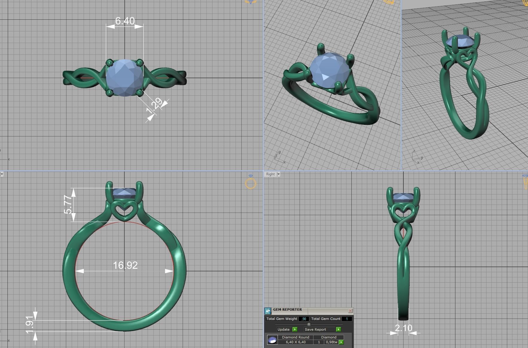 1ct Solitaire Heart Ring 4 prong Paradise design 3dmodel 3D print model_8