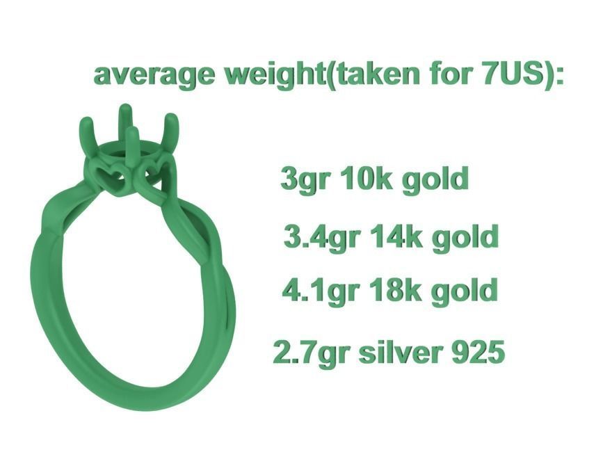 1ct Solitaire Heart Ring 4 prong Paradise design 3dmodel 3D print model_10