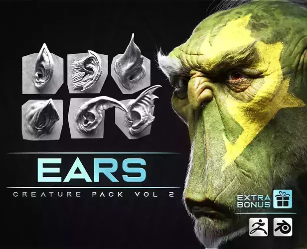 44 High Detailed Ears For Creatures     VDM Zbursh Blender BONUS