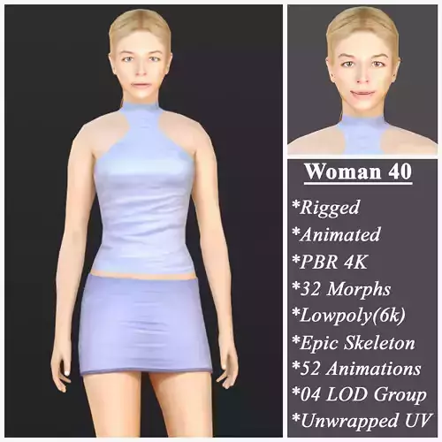 Woman 40 With 52 Animations 32 Morphs