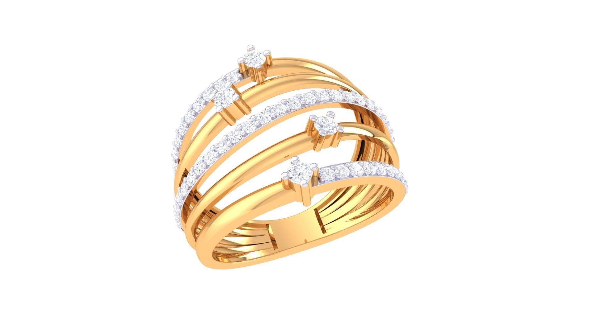 Wire High Jewelry Diamond Cocktail Ring 3dm stl obj mtl 3D print model_4